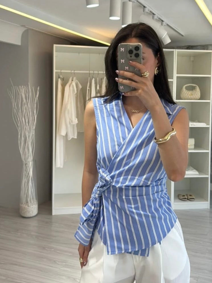 Blue Stripe Wrap Shirt