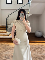 Asymmetric Draped Midi Dress