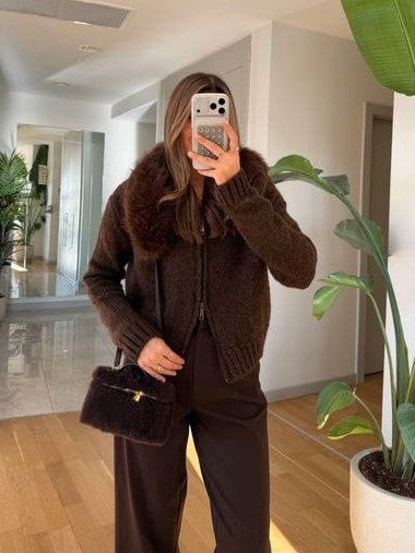 Brown Fur Collar Cardigan