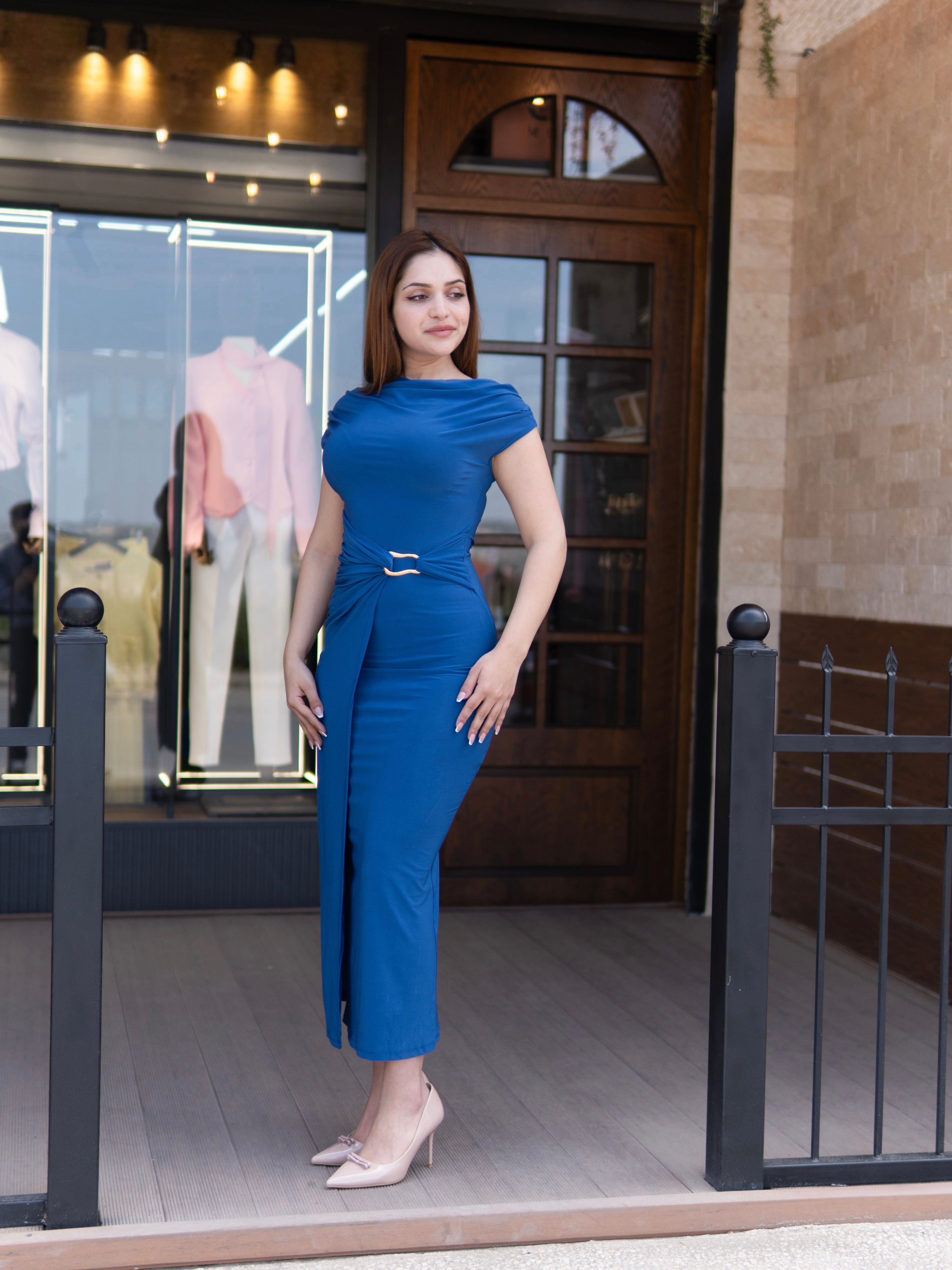 Blue Midi Draped Dress