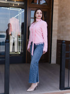 Pink Lace Trim Tie-Neck Blazer