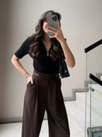 Gold Buckle Wide-Leg Pants