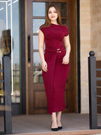 Burgundy Midi Draped Dress
