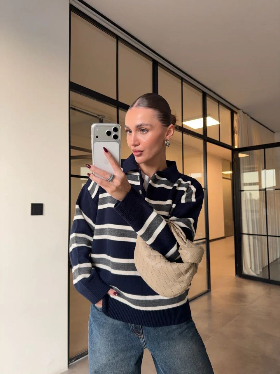 Navy & White Striped Sweater