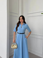 Elegant Blue Belted Dress