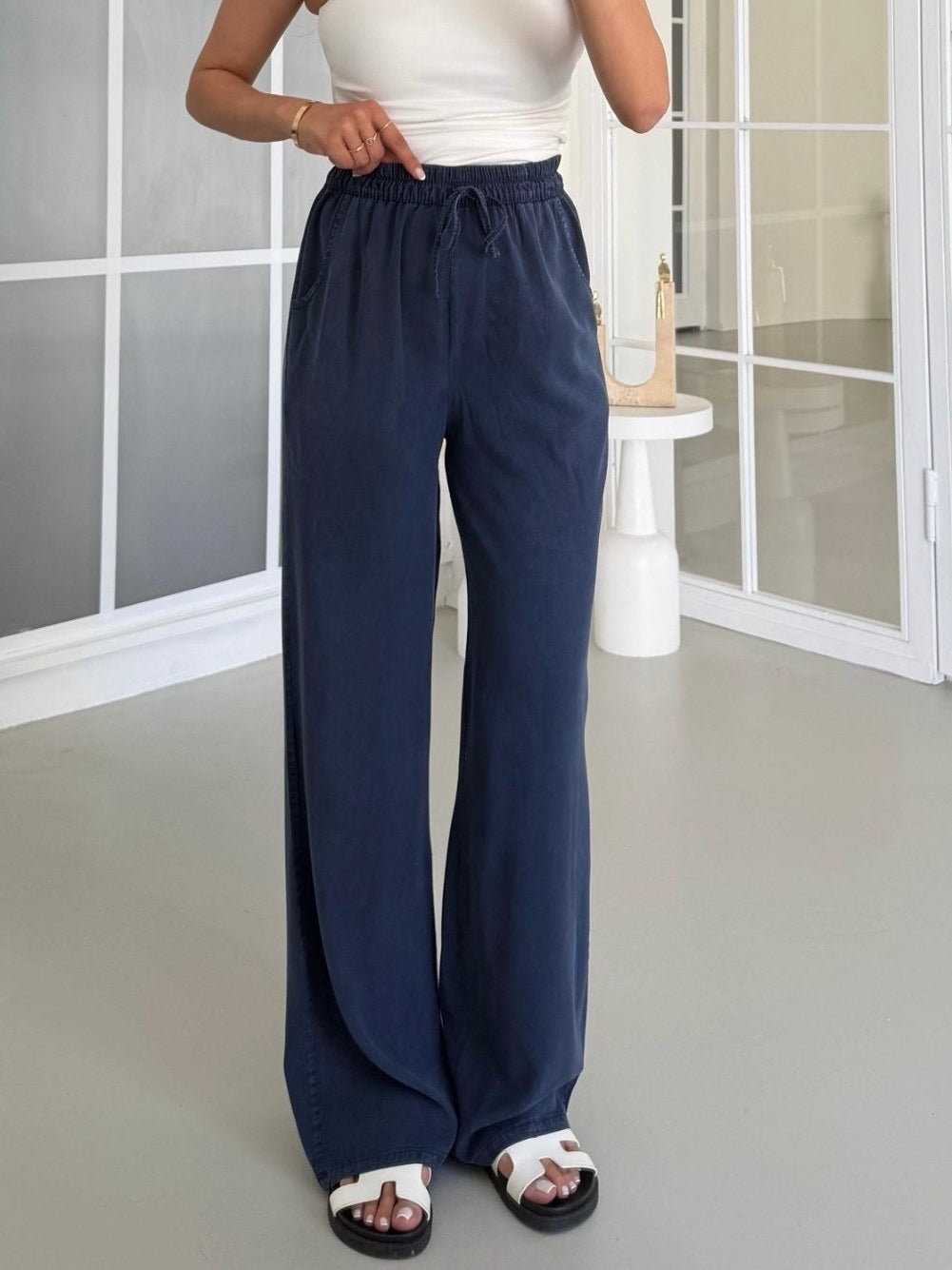 Navy Relaxed Wide-Leg Pants