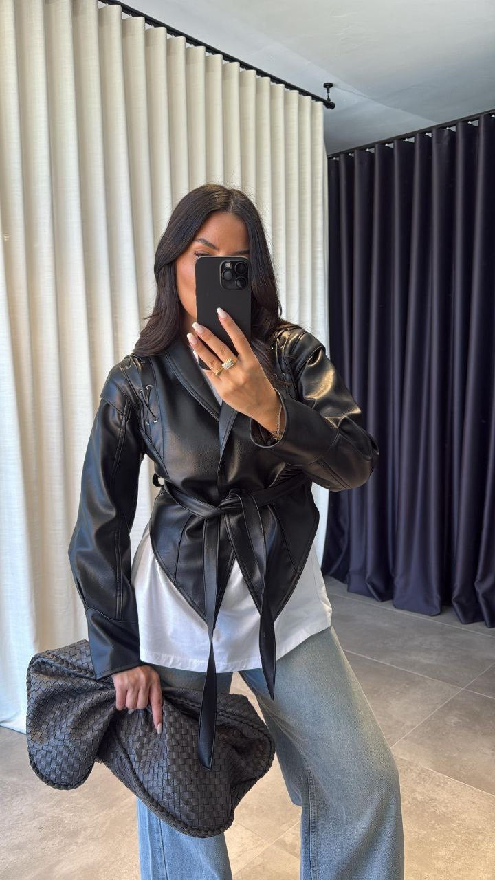 Black Belted Leather Jacket