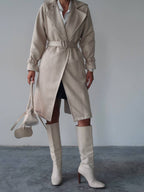 Beige Velvet Trench Coat