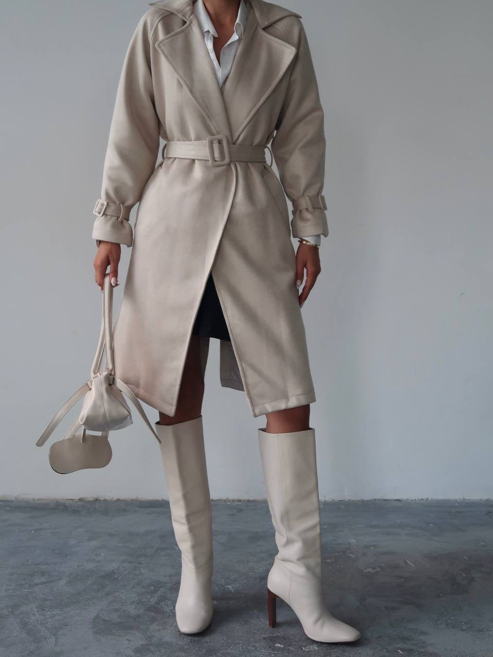 Beige Velvet Trench Coat