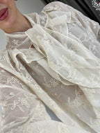 Embroidered Tie Blouse