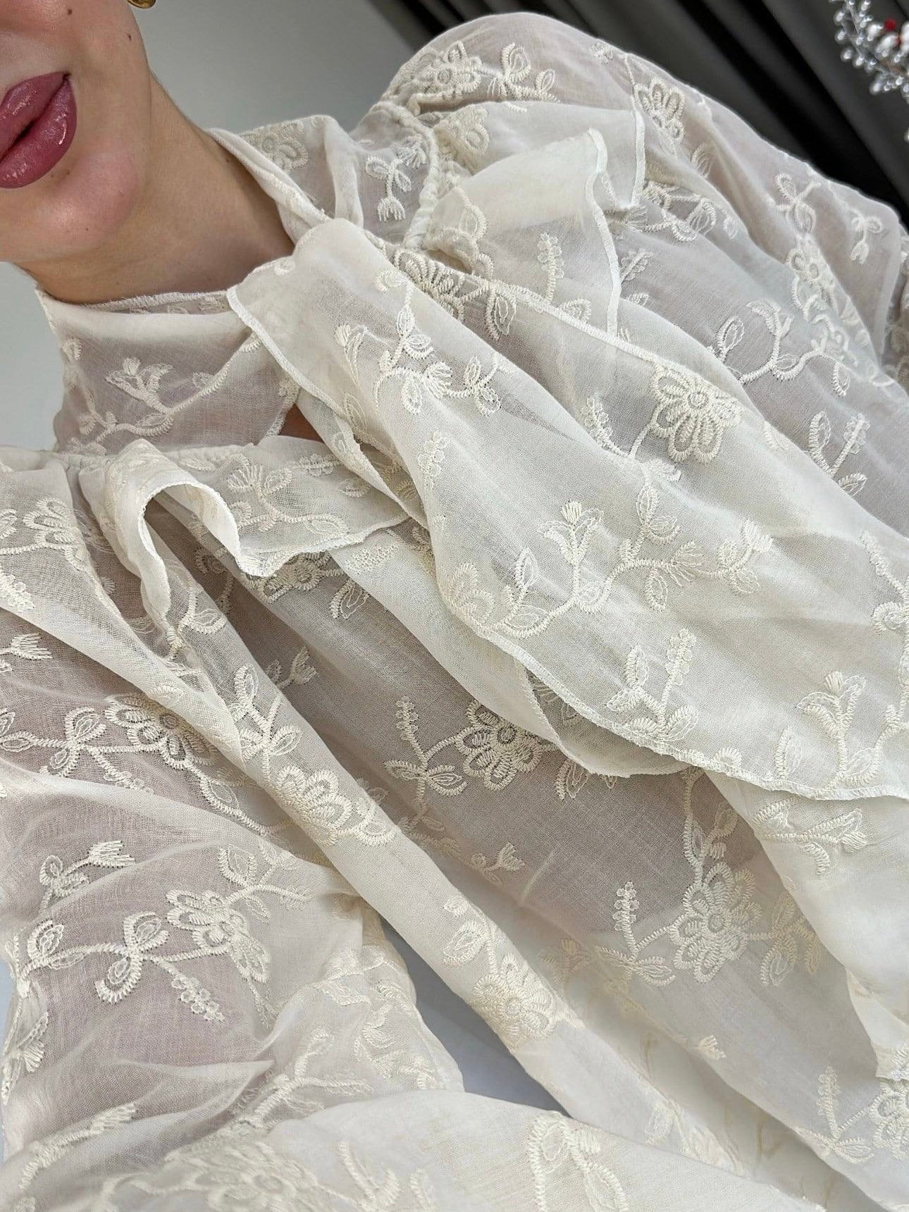 Embroidered Tie Blouse