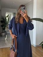 Navy Linen Midi Dress Set