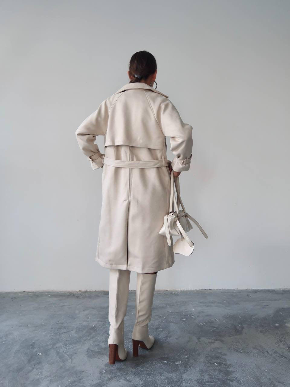 Beige Velvet Trench Coat