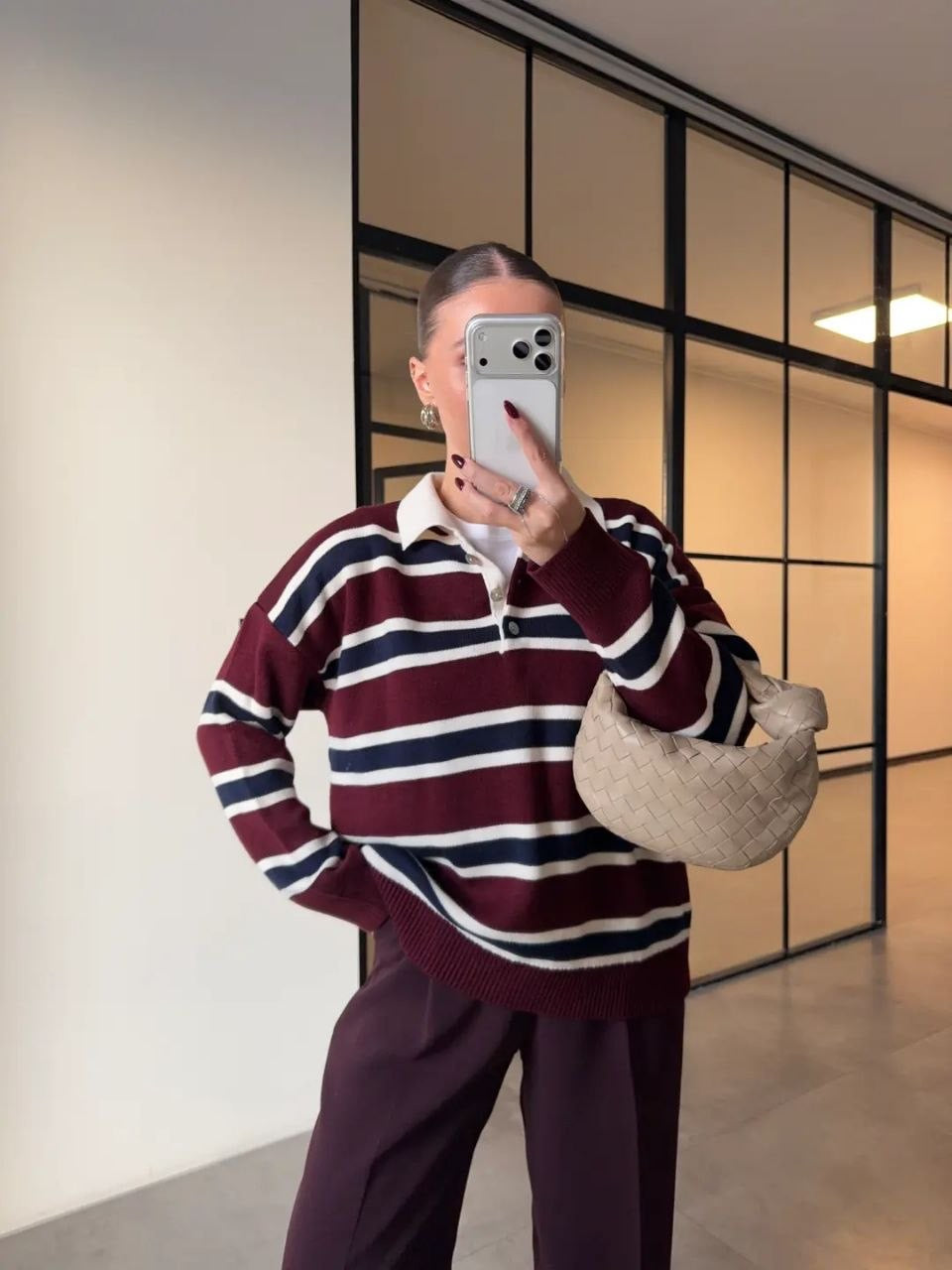 Burgundy & White Striped Sweater