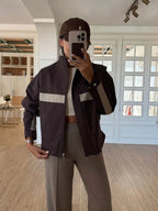 Chocolate Brown Contrast Panel Jacket