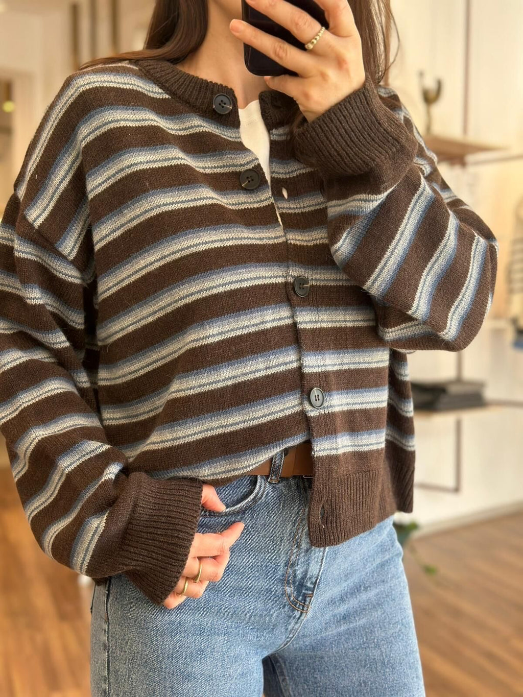 Mocha Stripe Knit Cardigan