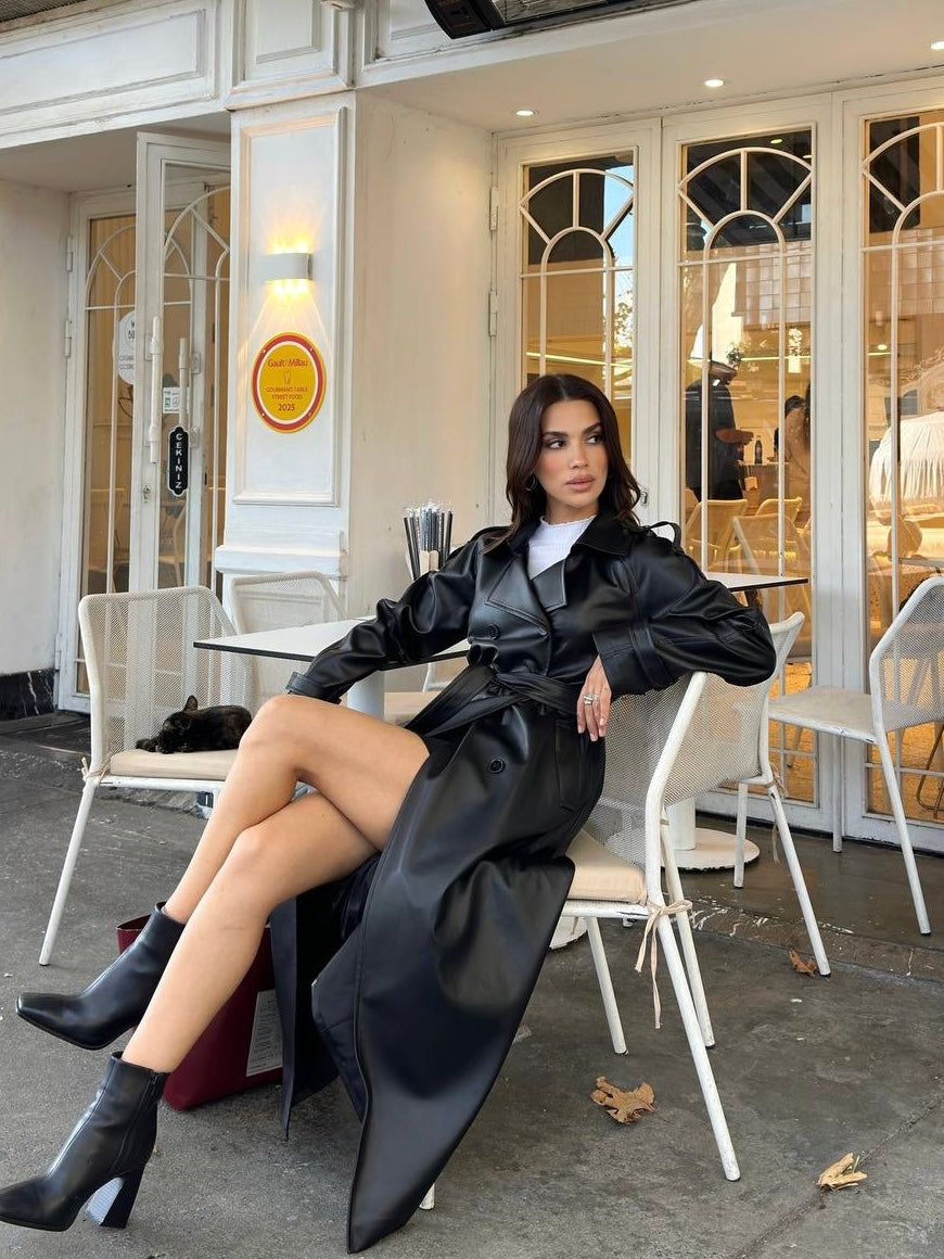 Long Black Leather Coat