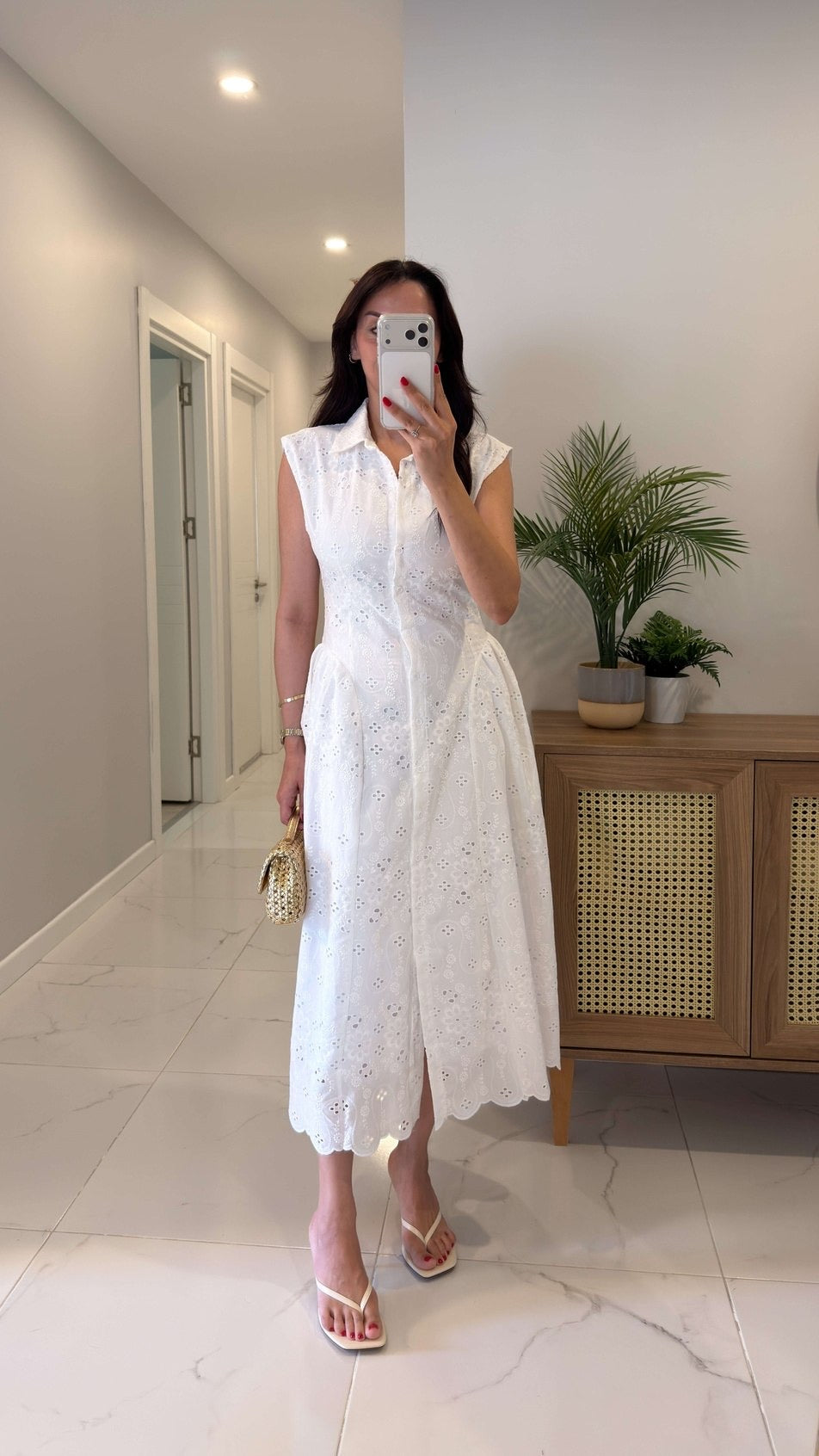 Ivory Eyelet Midi Dress
