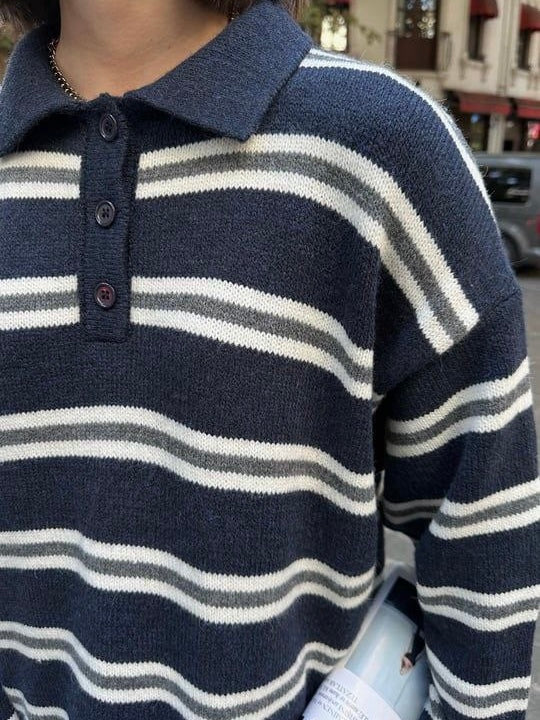 Navy Striped Wool Sweater