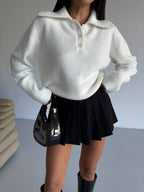 Open-Collar Knit Sweater