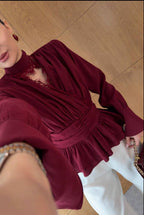 Burgundy Wrap Lace Blouse