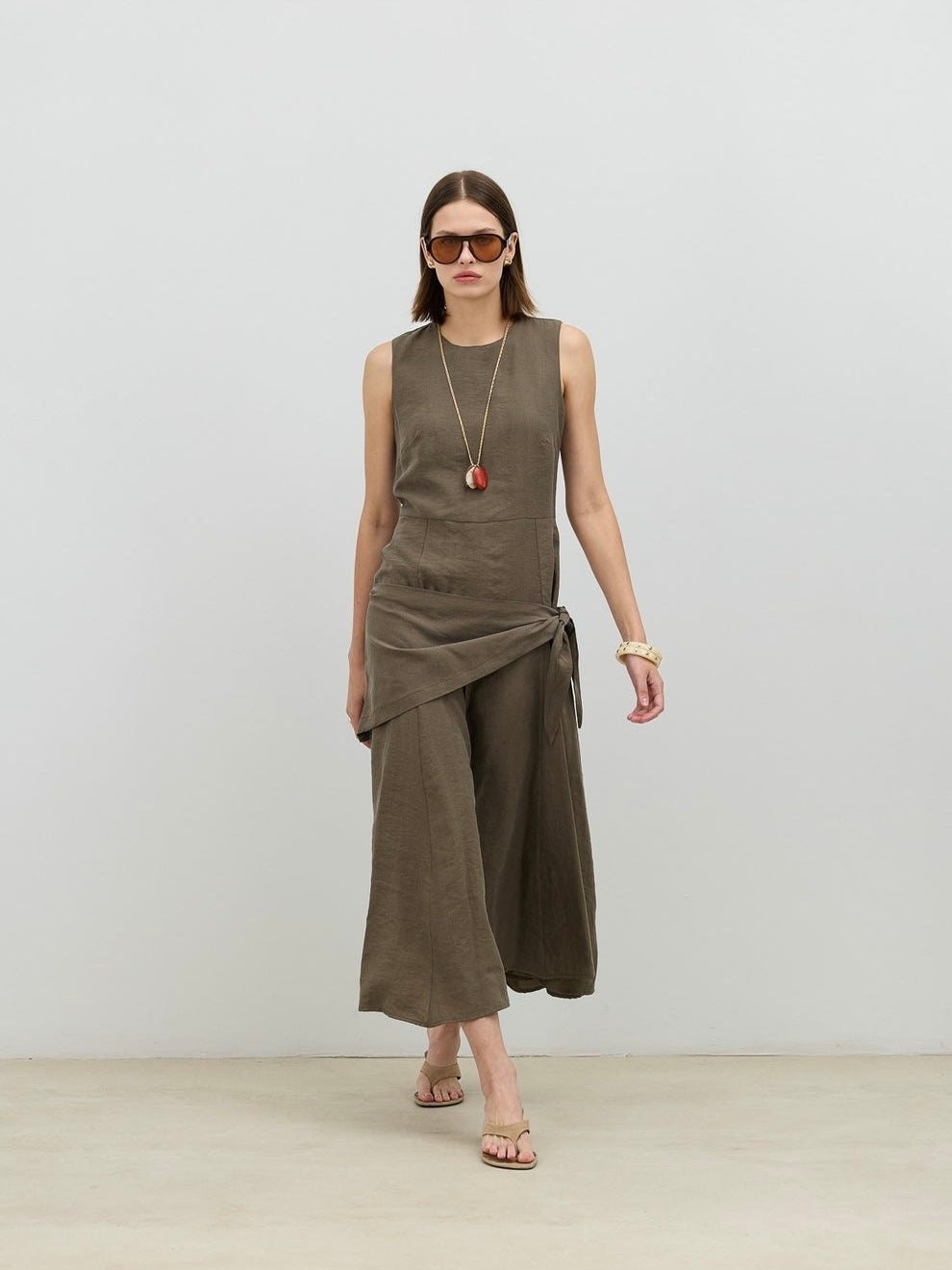 Olive Wrap Detail Midi Dress