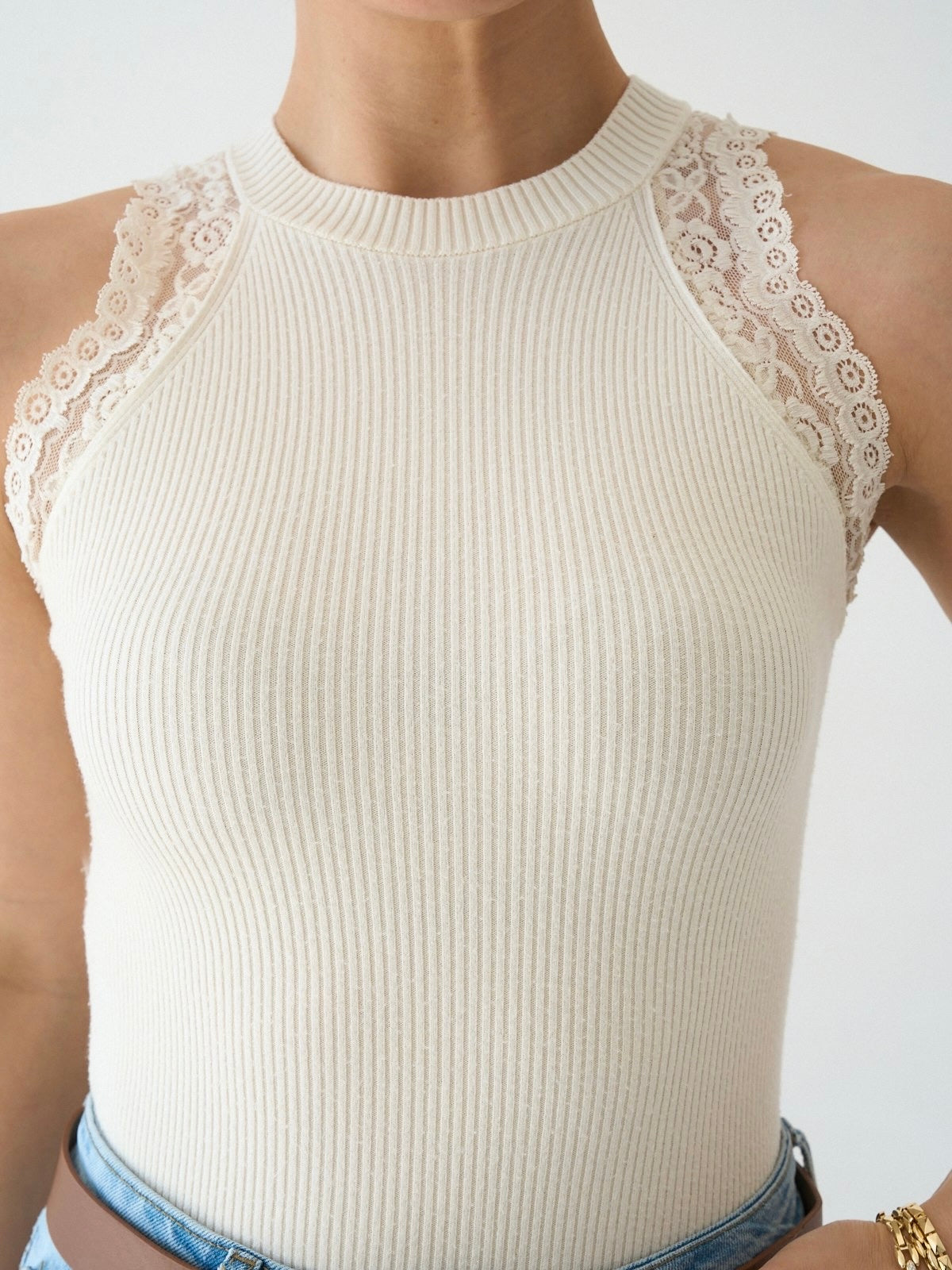Lace Trim Knit Top