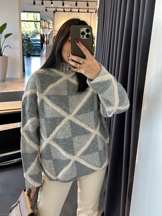 Checkered Knit Sweater
