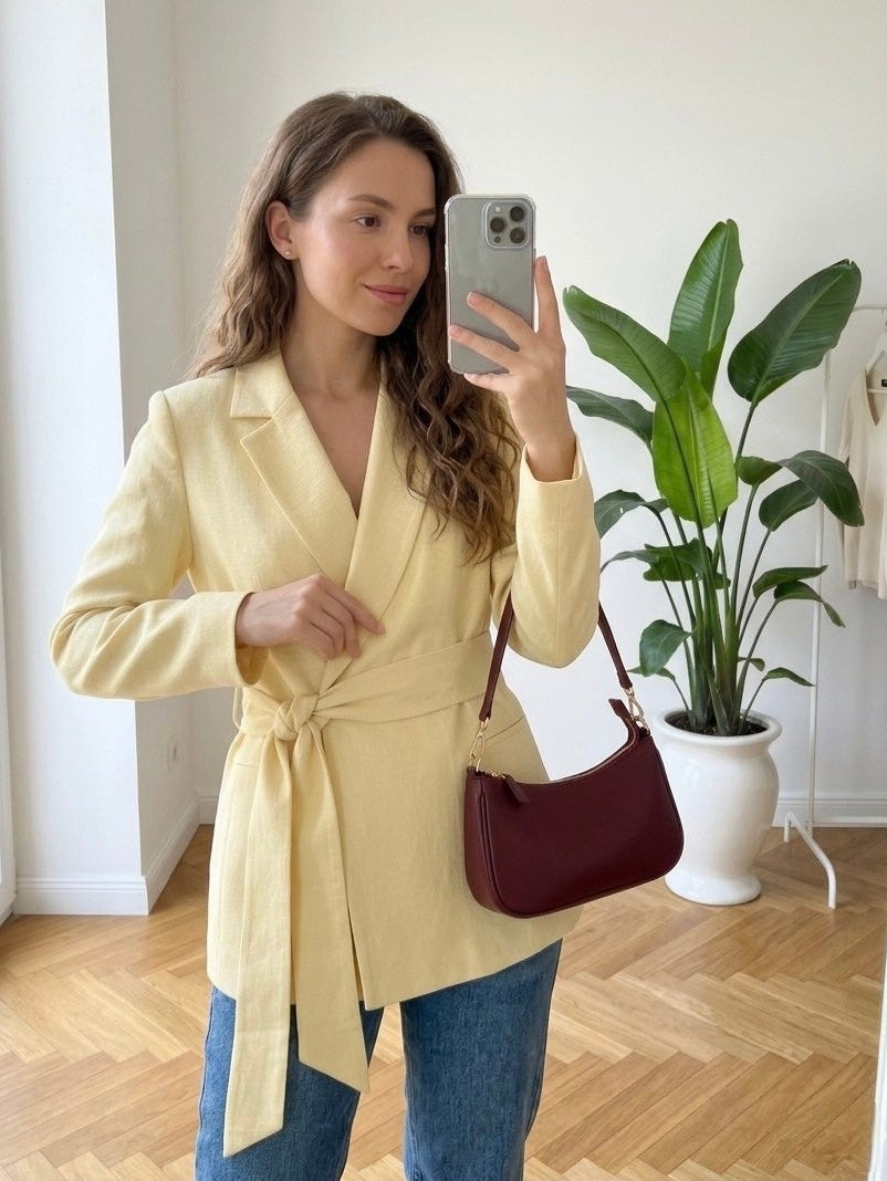 Yellow Tie-Waist Blazer