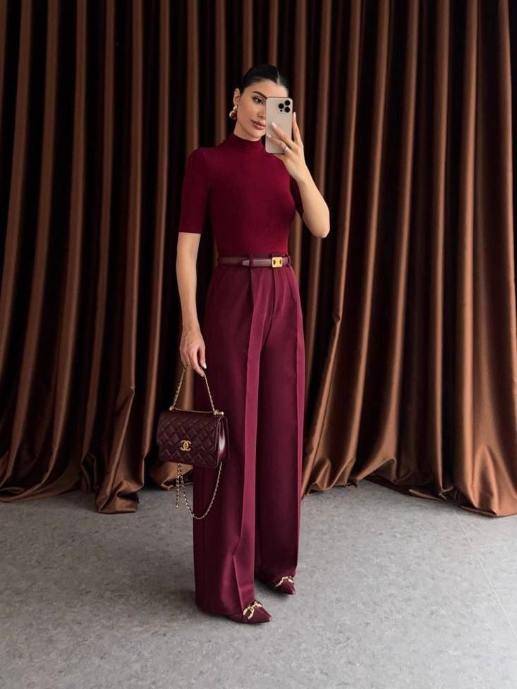 Formal Burgundy Fabric Pants