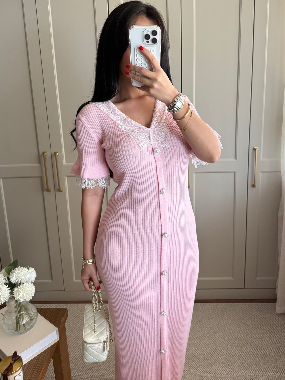 Blush Lace Knit Maxi Dress