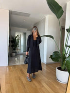 Black Linen Midi Dress Set