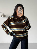 Striped Brown Knit Top