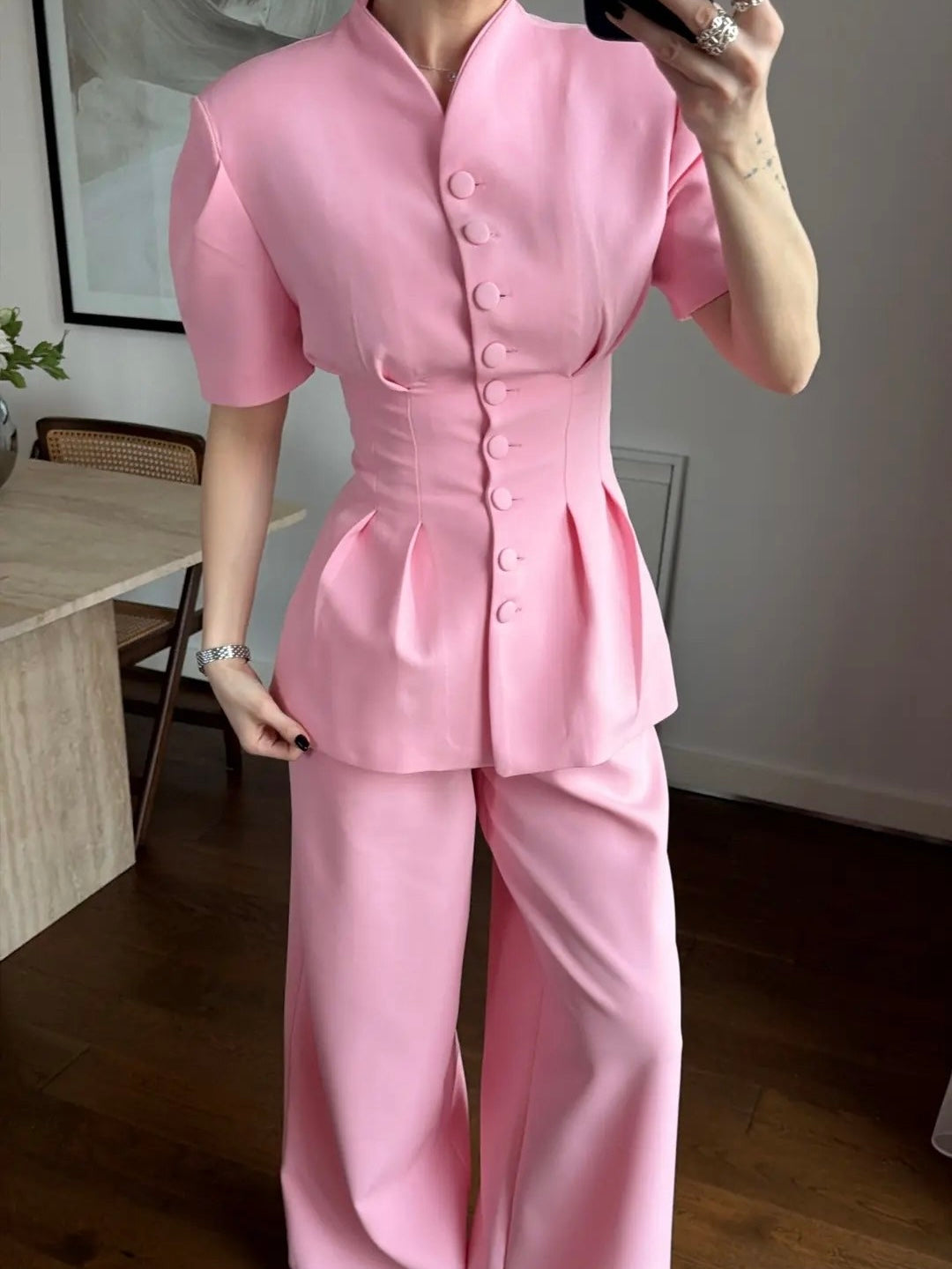 Pink Structured Two-Piece Set