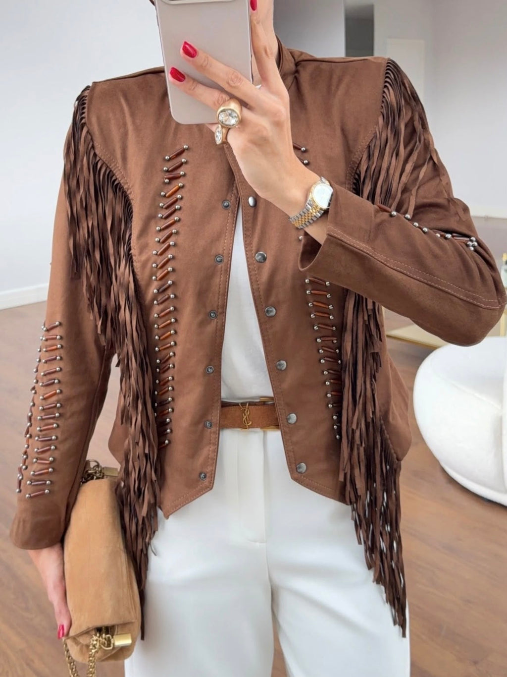 Suede Studded Fringe Jacket