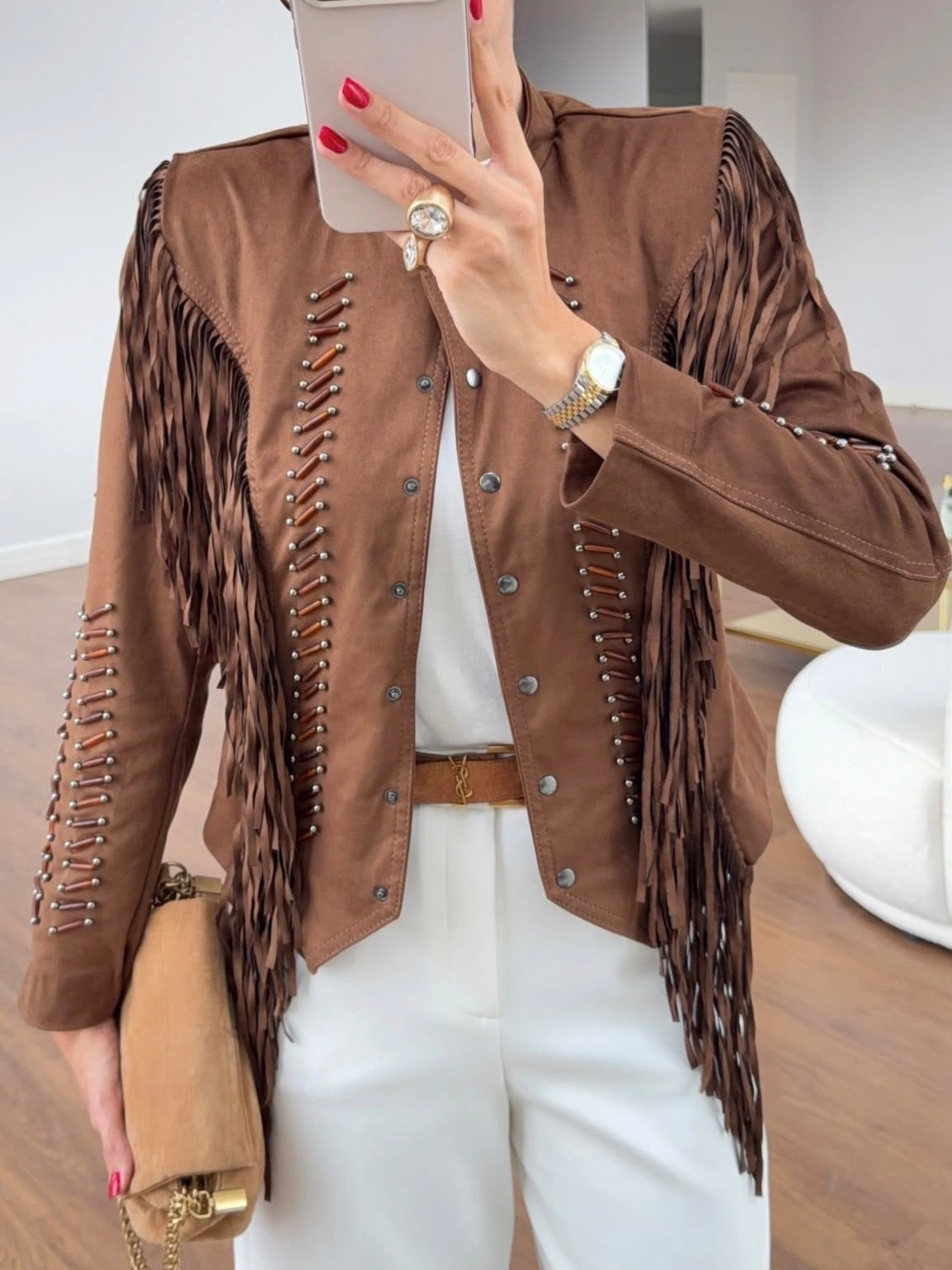 Suede Studded Fringe Jacket