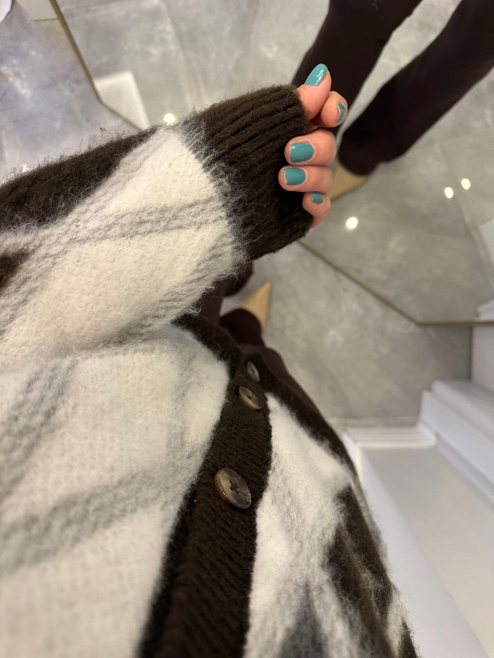 Brown & White Argyle Cardigan