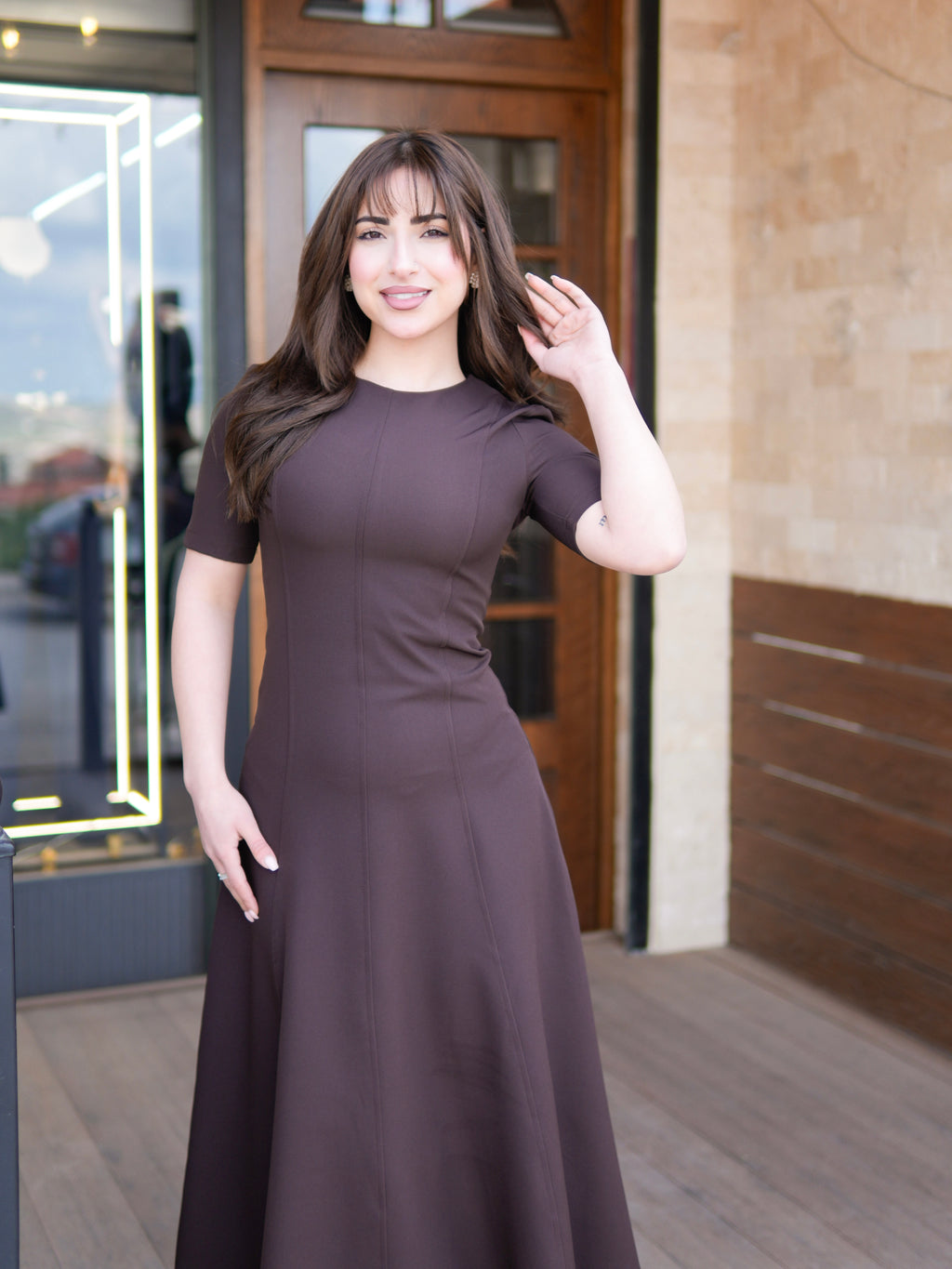 Elegant Brown Midi Dress