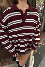 Burgundy Striped Wool Sweater