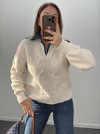 White Knit Collar Sweater