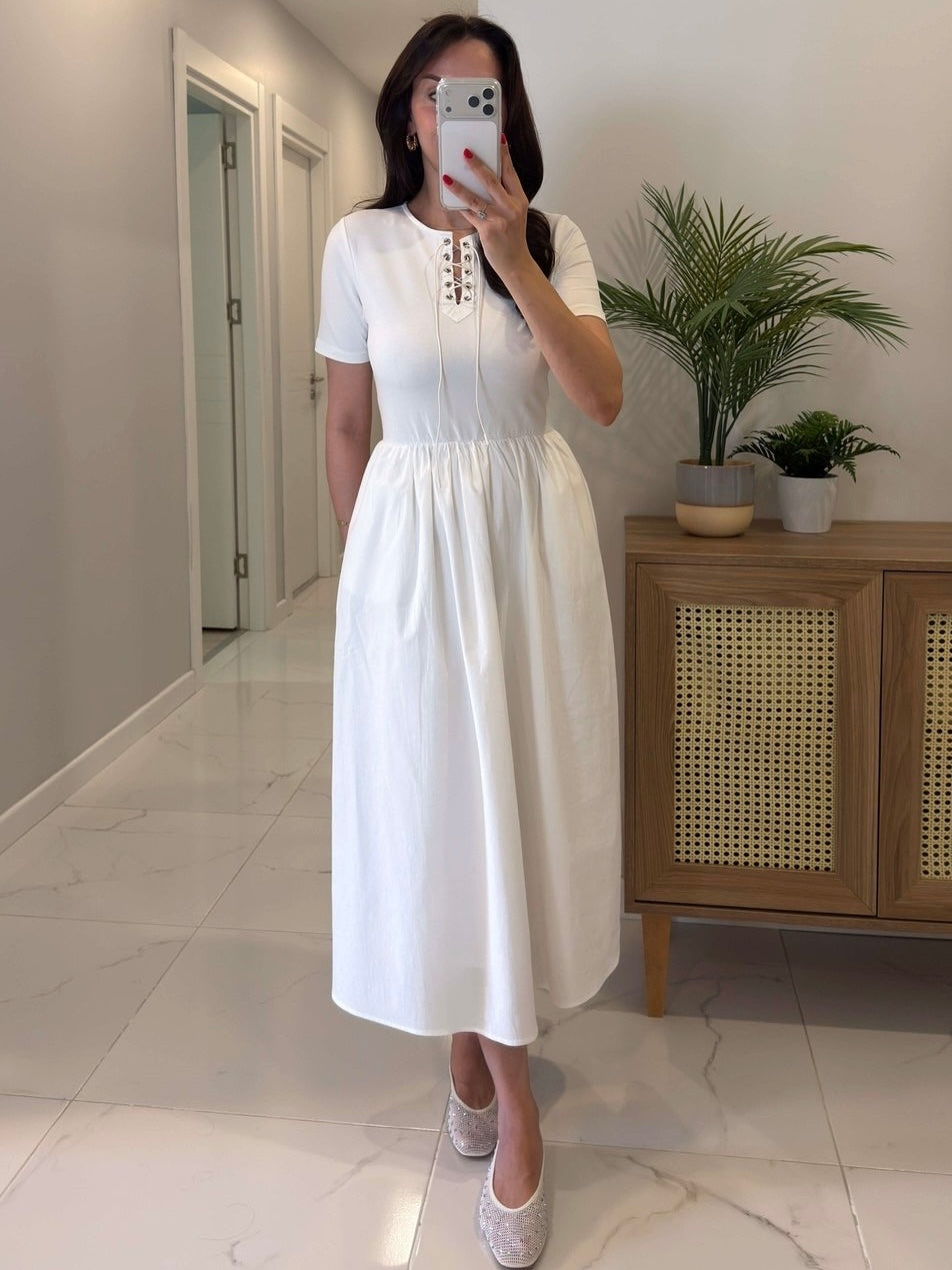 Lace-Up Midi Dress