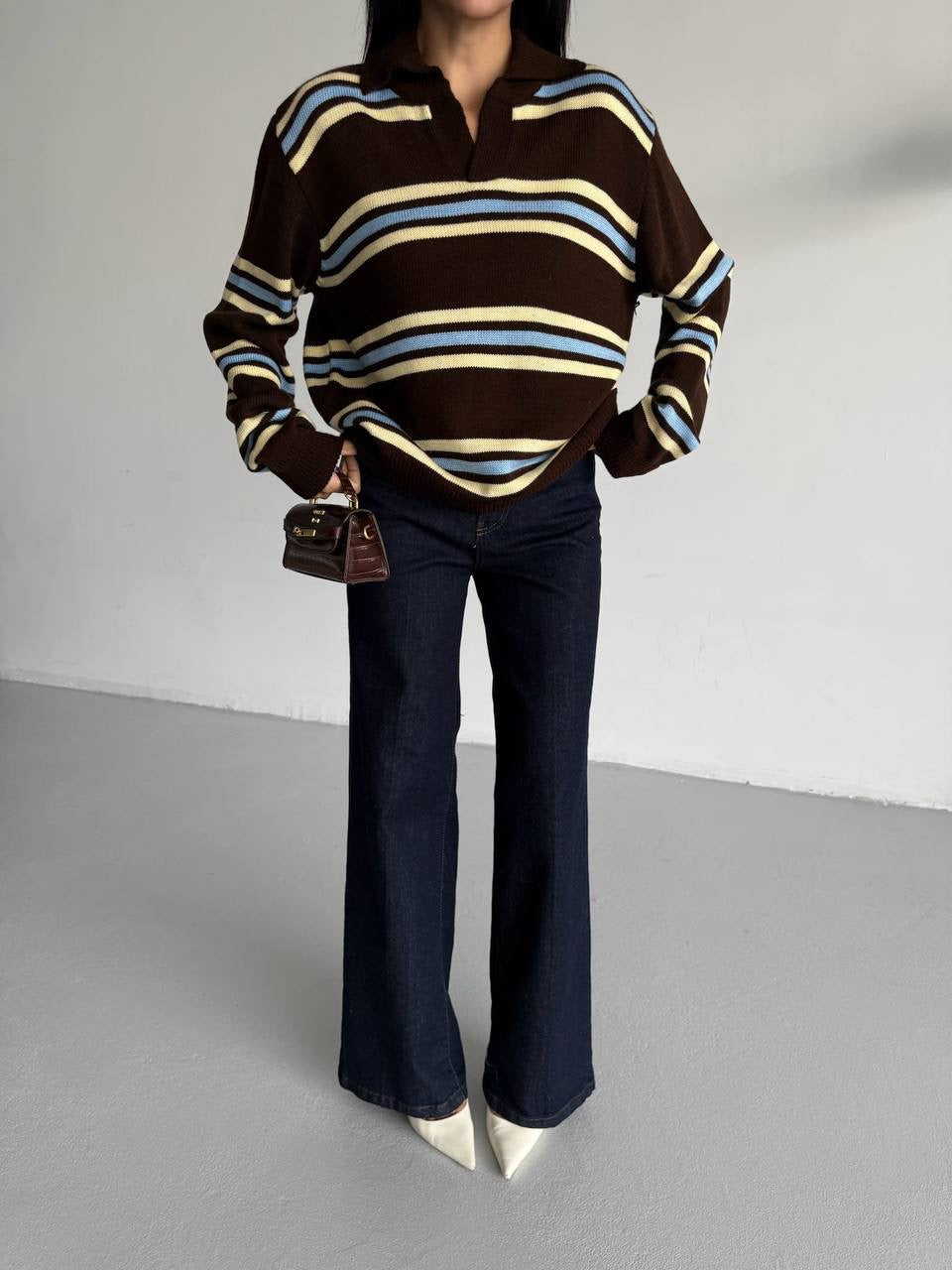 Striped Brown Knit Top