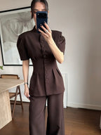 Brown Structured Two-Piece Set