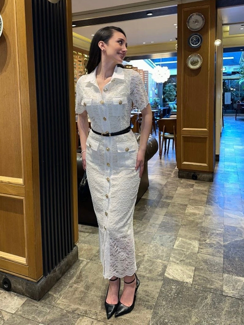 Lace Buttoned Elegance Dress