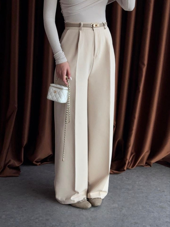 Beige Formal Fabric Pants