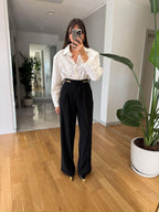 Gold Buckle Wide-Leg Pants