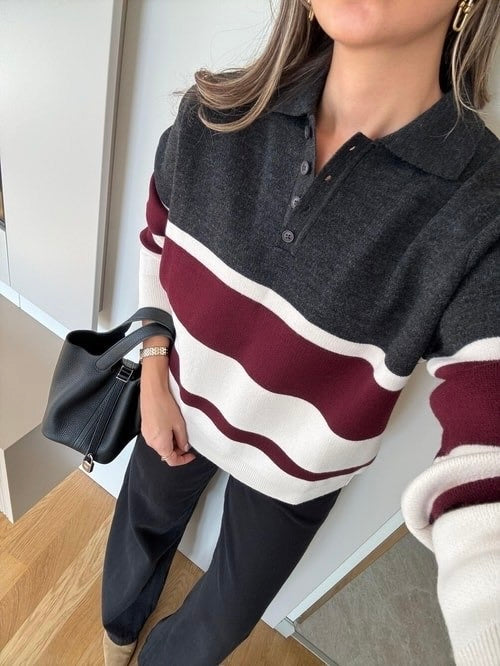 Maroon & Cream Striped Sweater