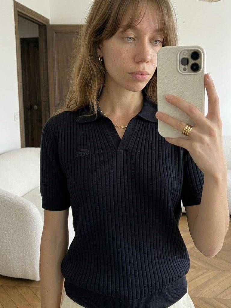 Lacoste Chic Ribbed Polo Top