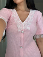 Blush Lace Knit Maxi Dress