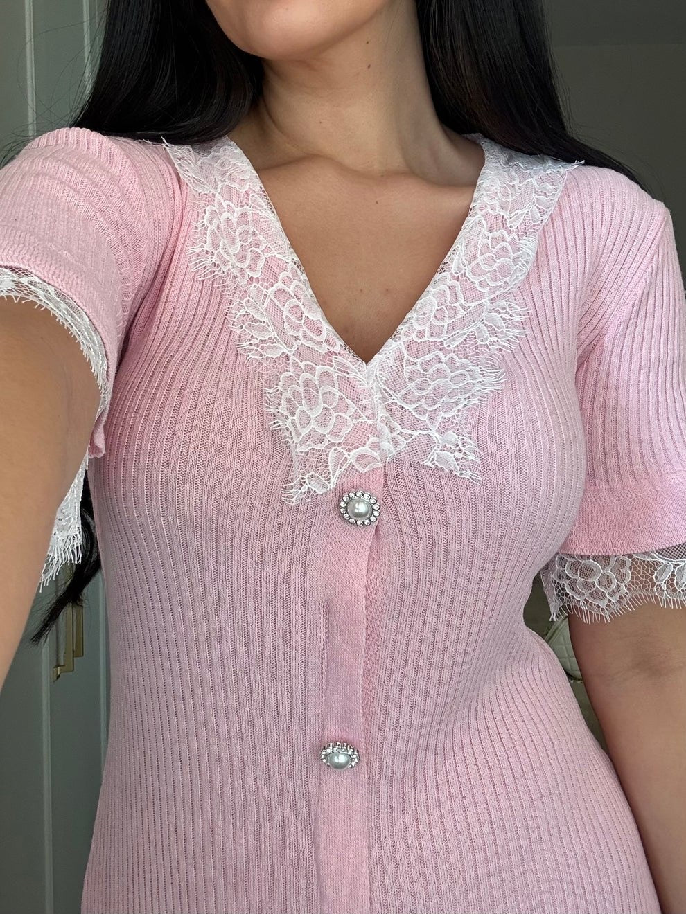 Blush Lace Knit Maxi Dress